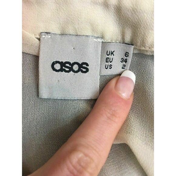 Asos Beige Black Long Sleeve Button Down Top - Picture 5 of 6